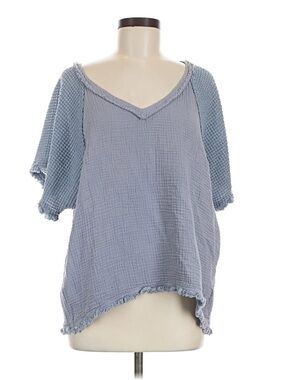 Umgee Blue Waffle Raglan V-Neck Tunic